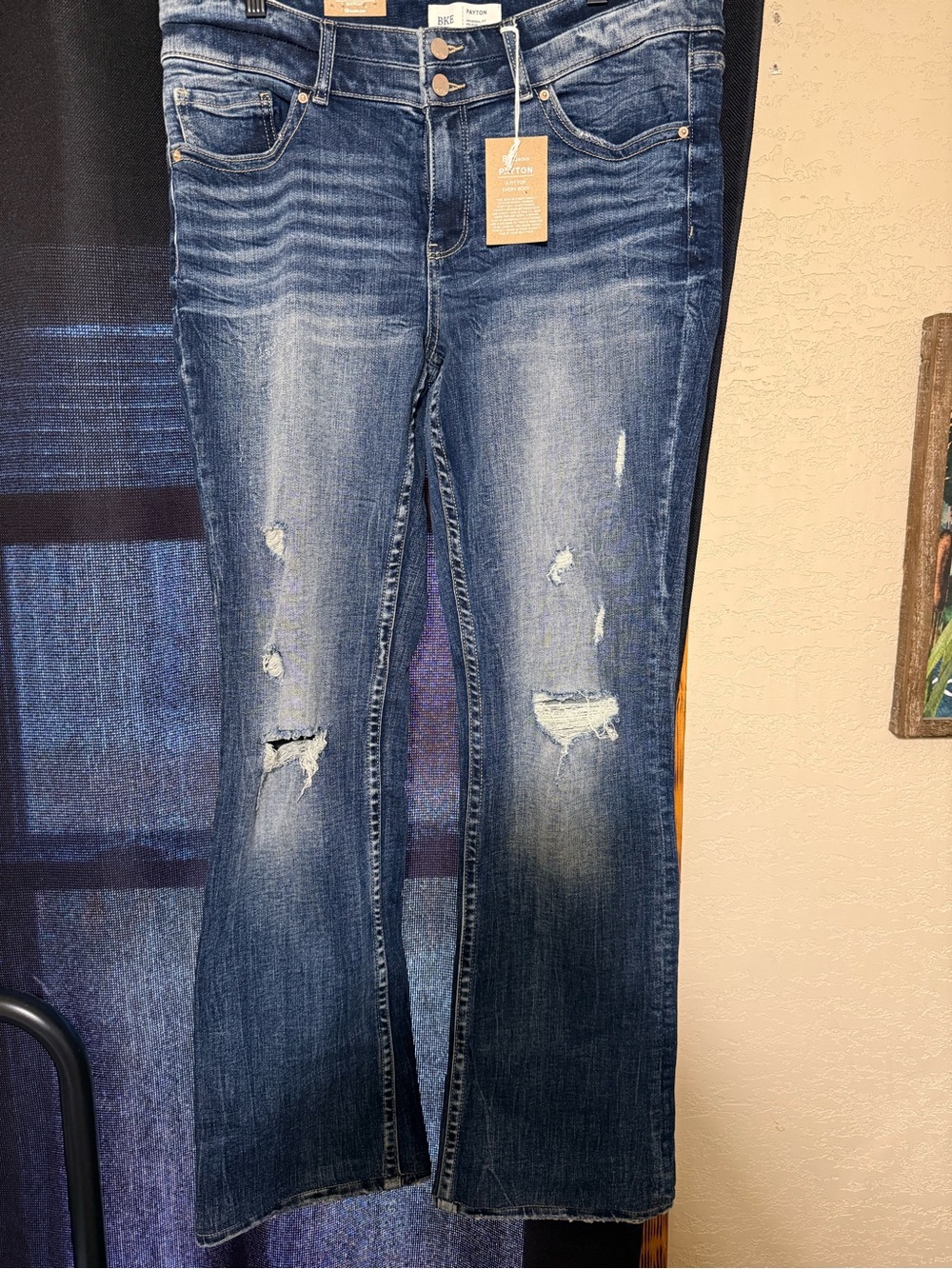 BKE Women's Distressed Dark Blue Bootcut Jeans